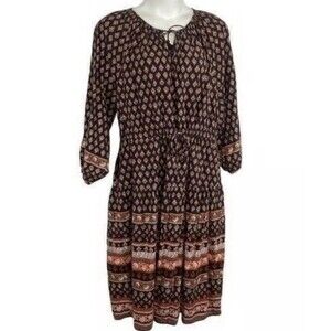 Old Navy Dress Womens 4X Brown Long Sleeve Maxi Floral Tiered Cottagecore New